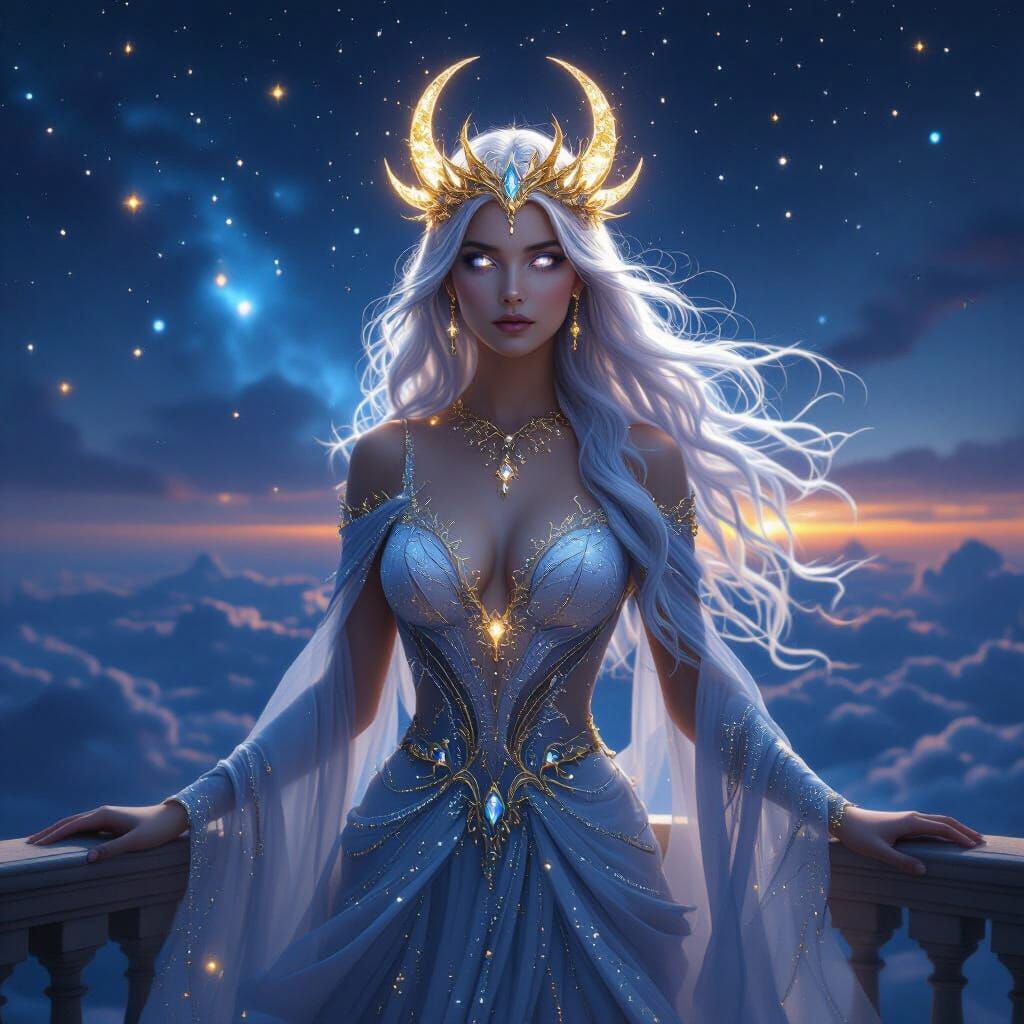 Celestial Goddess Descending in Cosmic Majesty