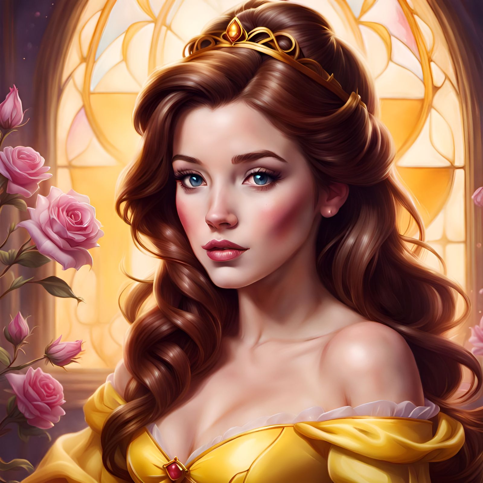 Princess Belle Portrait in Vaporwave Style