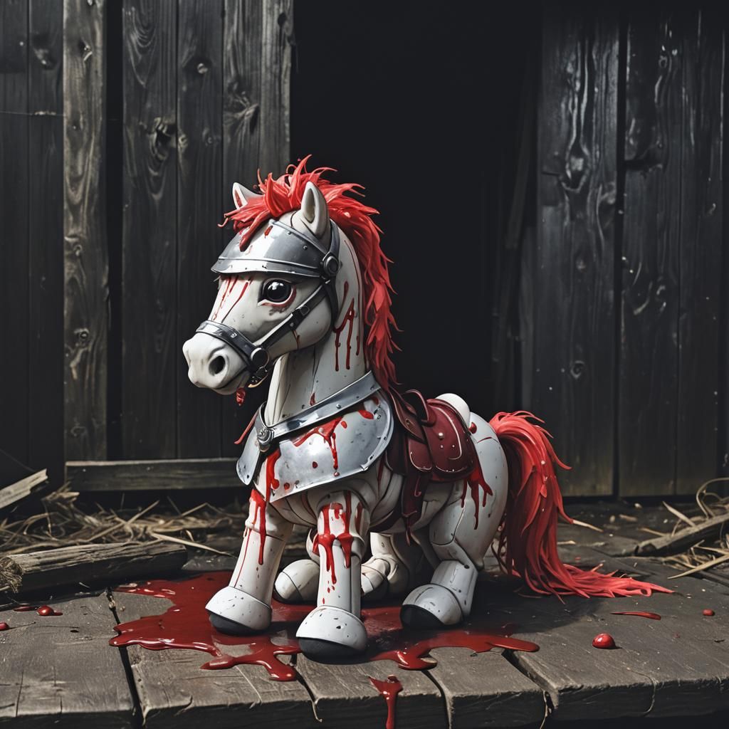 Evil Stuffed Horse in Dark Barn, Sketchy Horror