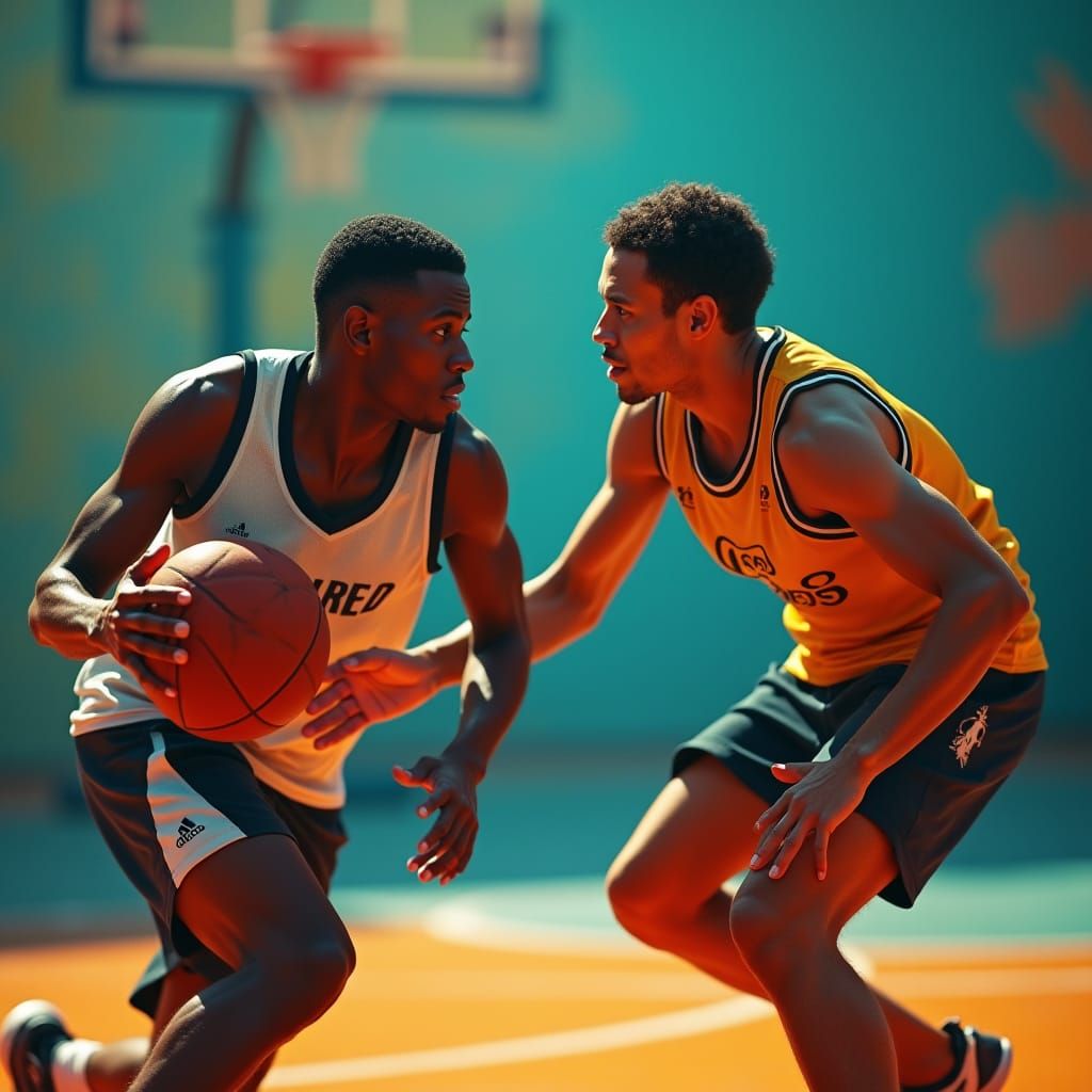 Hyperrealistic Basketball Game with Dramatic Lighting