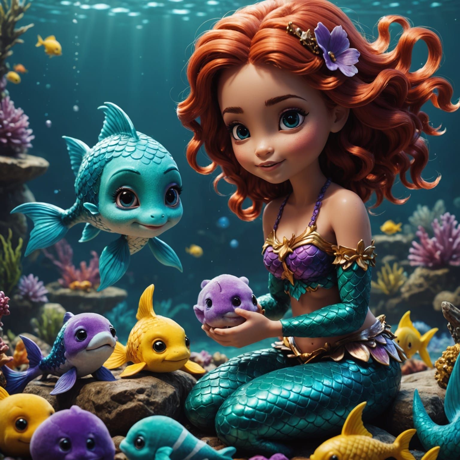 Mermaid's Playtime: A Fantastical Deep Color Art