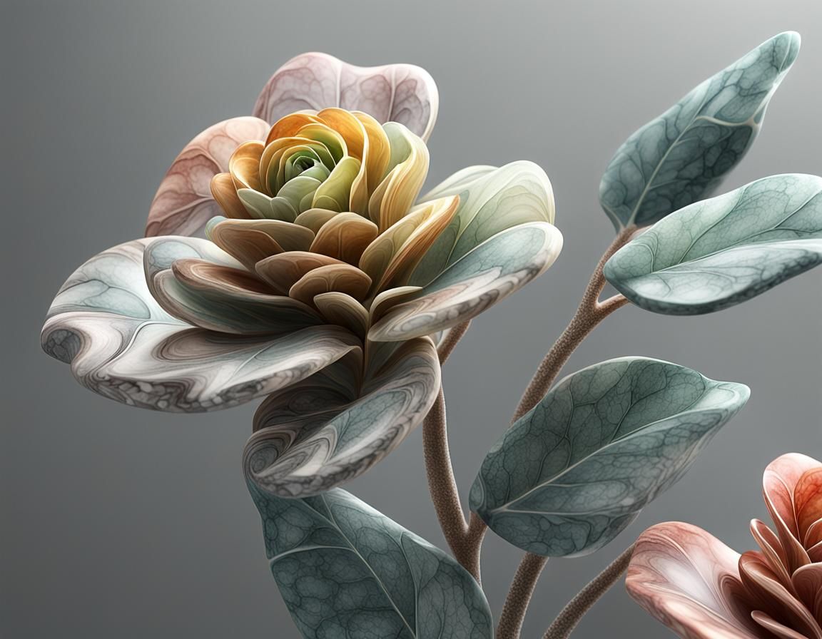 Intricate Marble Plant Macro in Hyper-Realistic Style