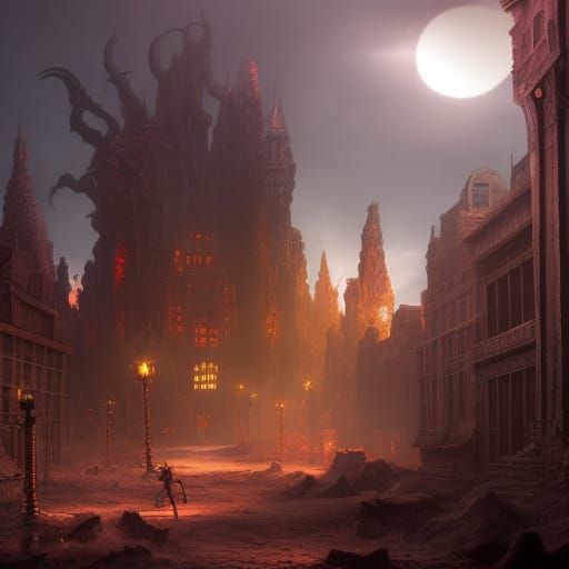 Fantastical Demonic Eldritch Town Concept Art