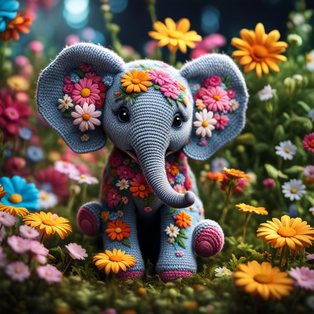 Cute Floral Baby Elephant.