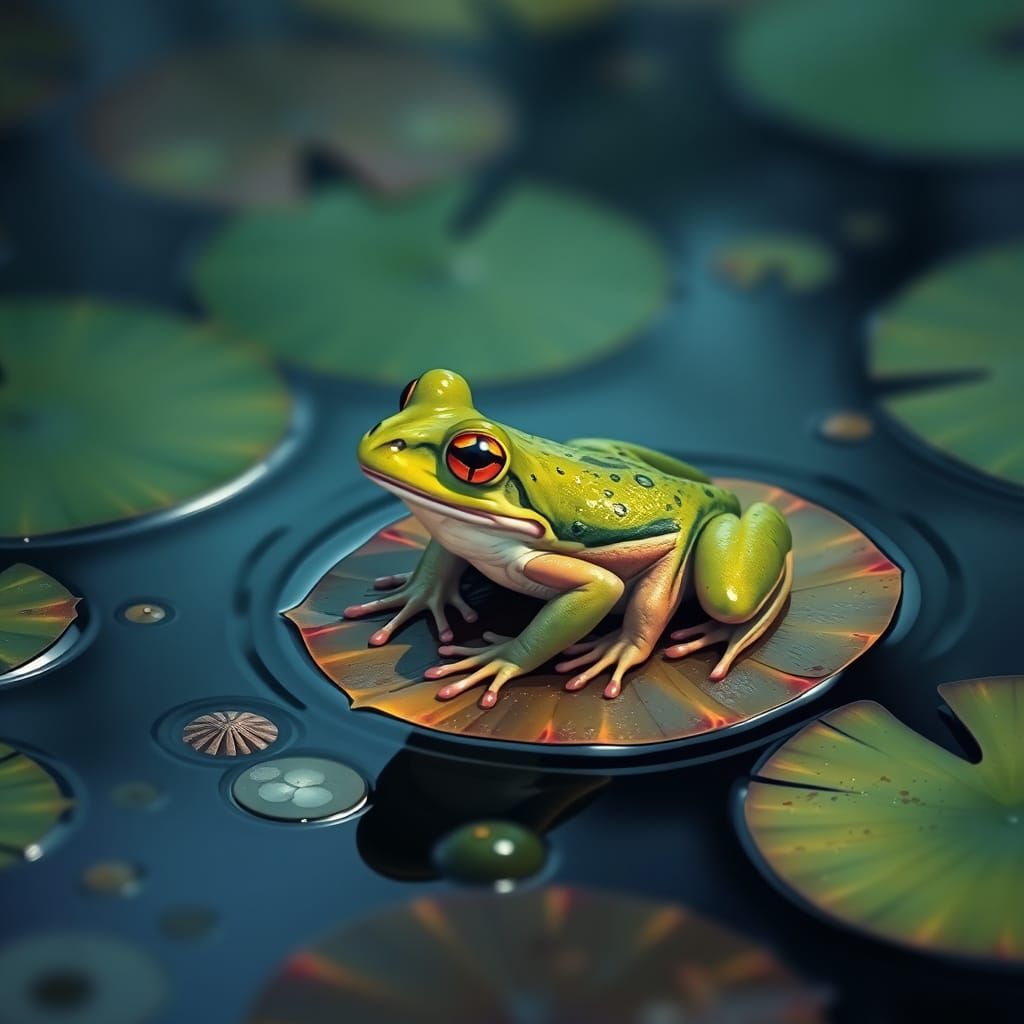 Frog on Lily Pad in Dreamlike Pop Art Style