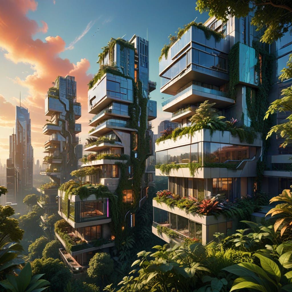 Sustainable Futuristic Cityscape with Lush Greenery