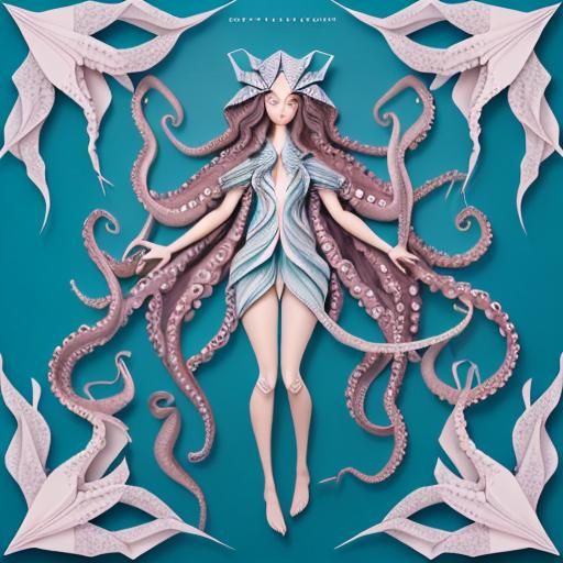 Detailed Sea Witch in Origami Papercraft Style