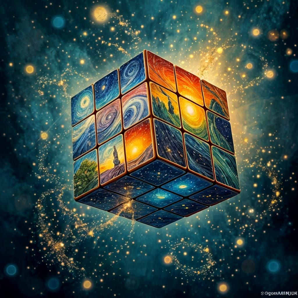 Surreal Oil Painting of a Glowing Rubik's Cube