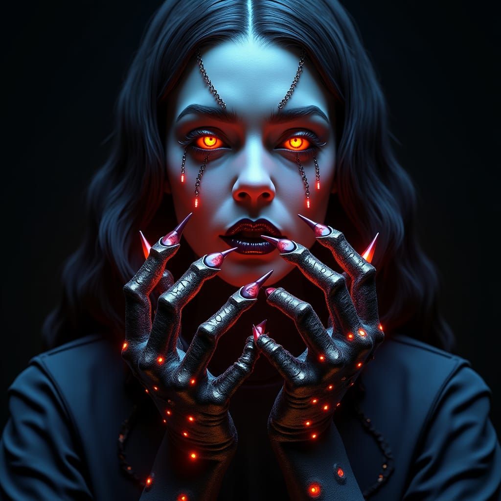 Menacing Villainess with Metallic Nails in Digital Art