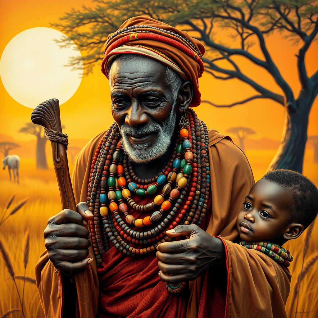 African Grandfather Passing Wisdom, Expressive Realism