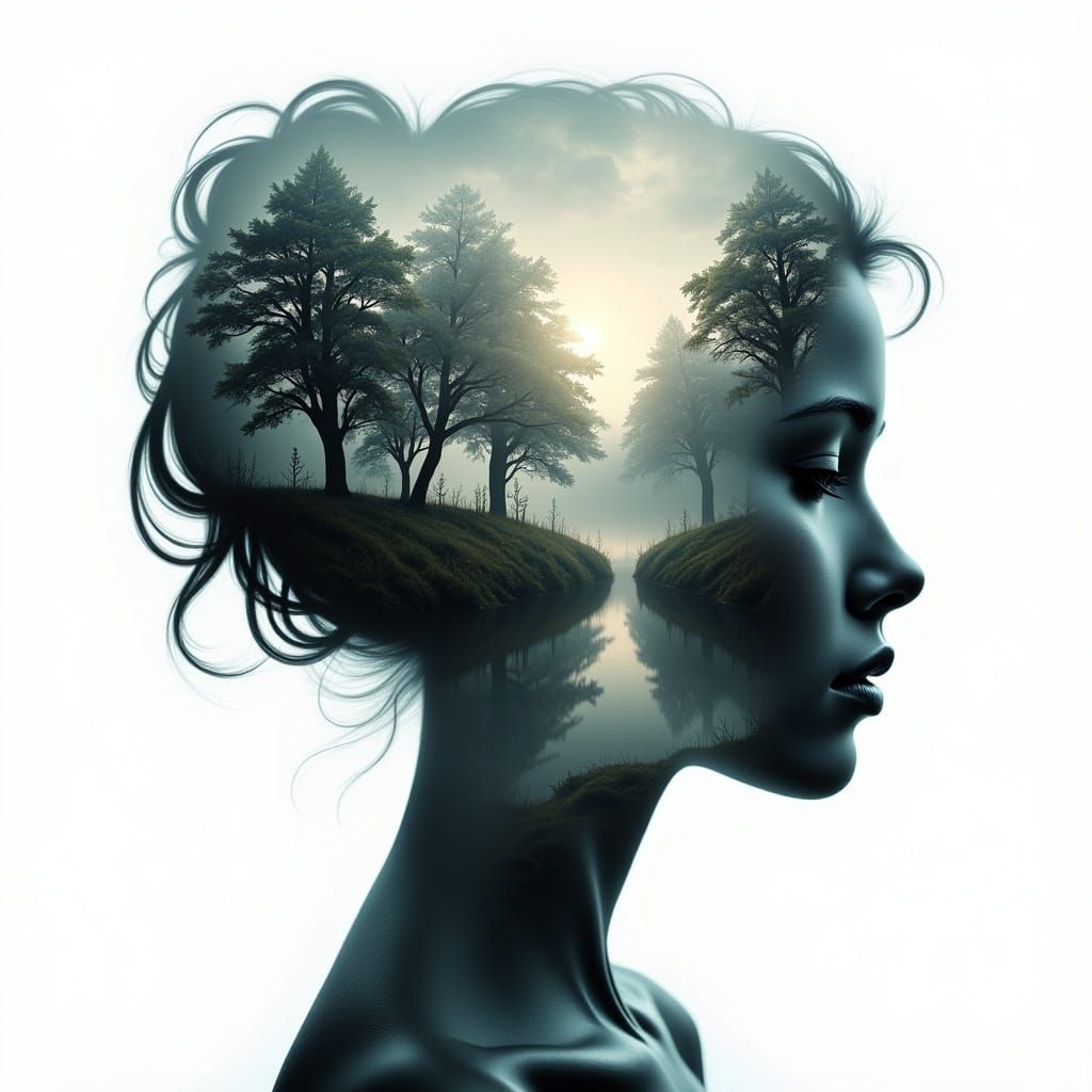 Fantasy Landscape Within Woman's Silhouette
