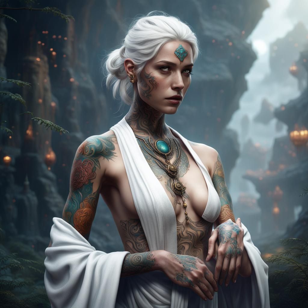 Woman Monk with Tattoos Casting Earth Magic