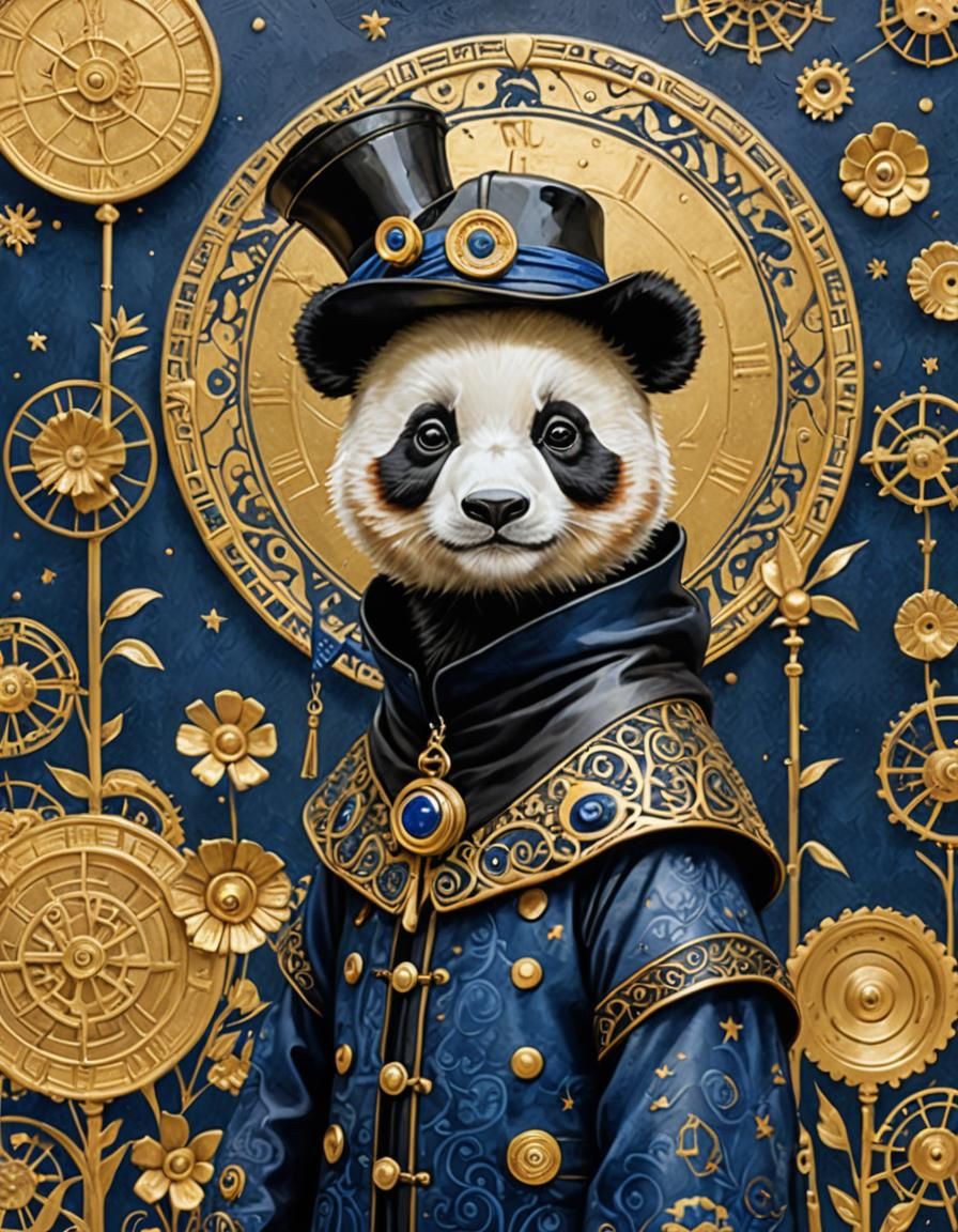 Panda as Medieval Plague Doctor in Whimsical Style