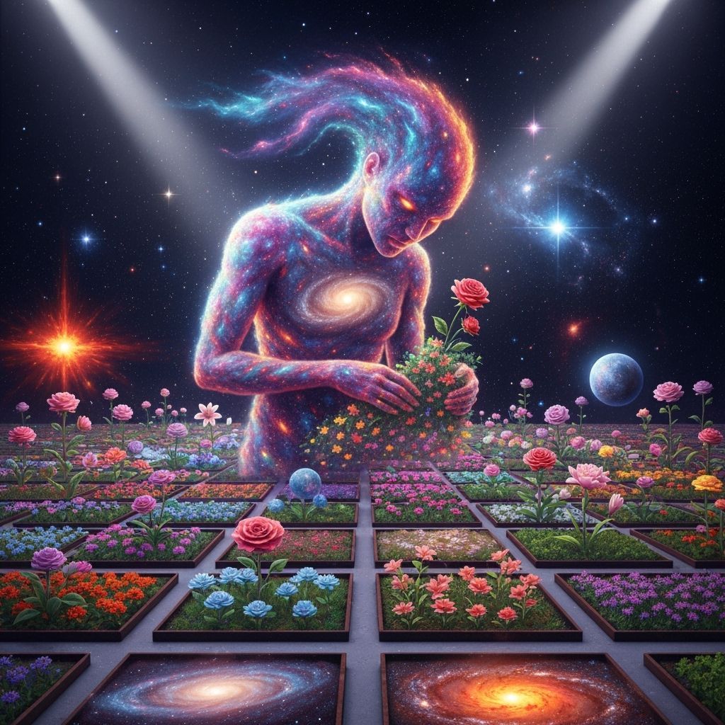 Cosmic Being Tends Zero-Gravity Celestial Garden