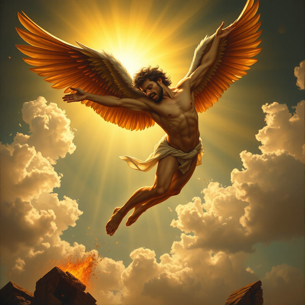 Icarus's Tragic Fall: A Classical Oil Painting