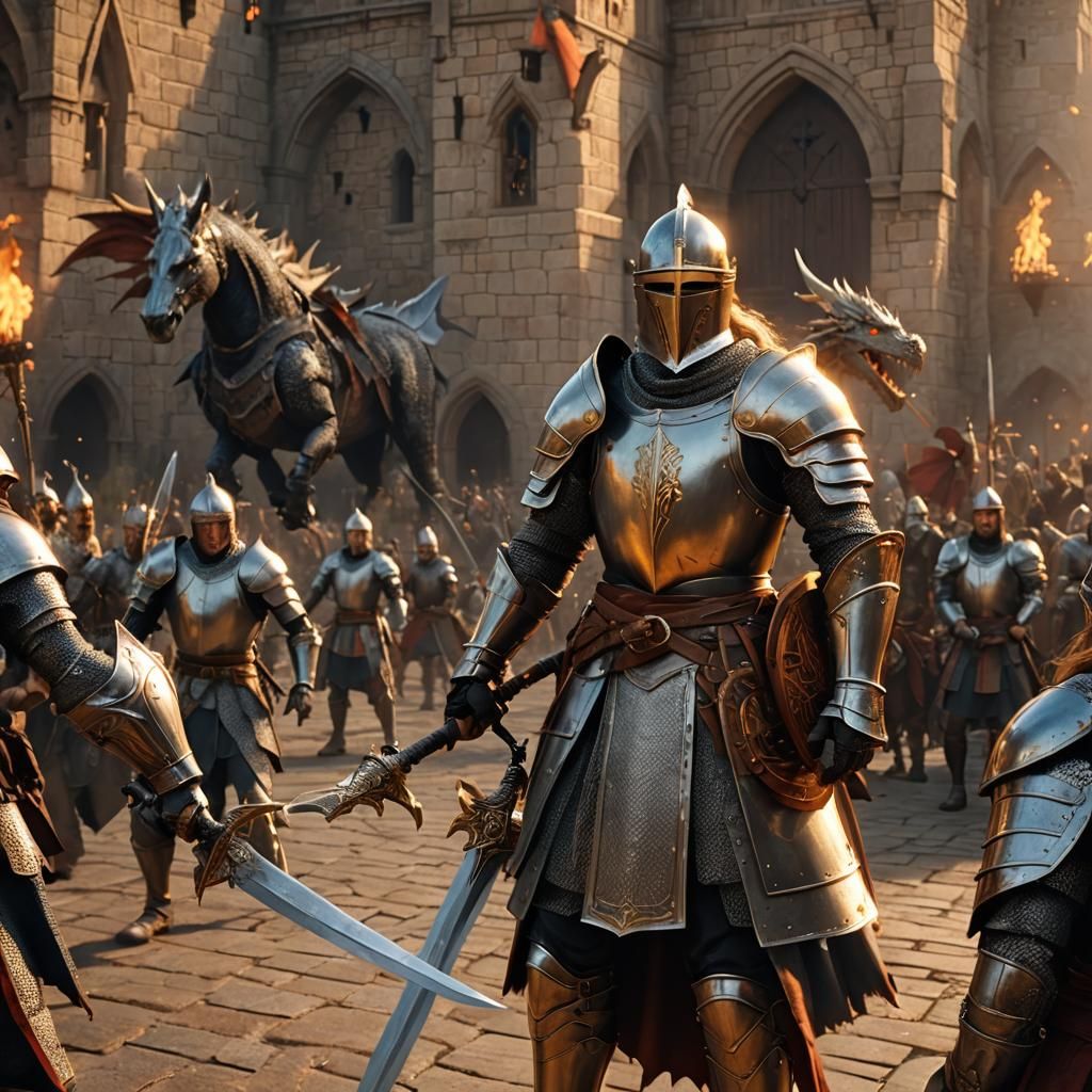 Medieval Knight Battles Dragon: 3D Cinematic Art