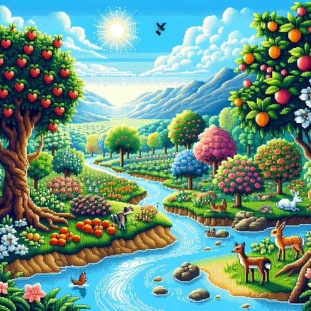 Garden of Eden in Detailed Pixel Art