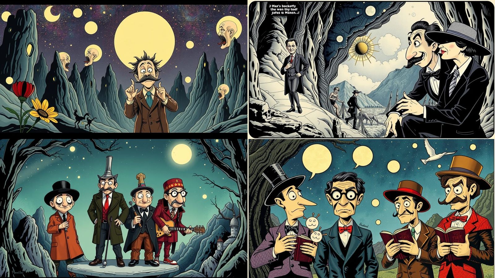 Marx Brothers Androids in Art Nouveau Comic Style