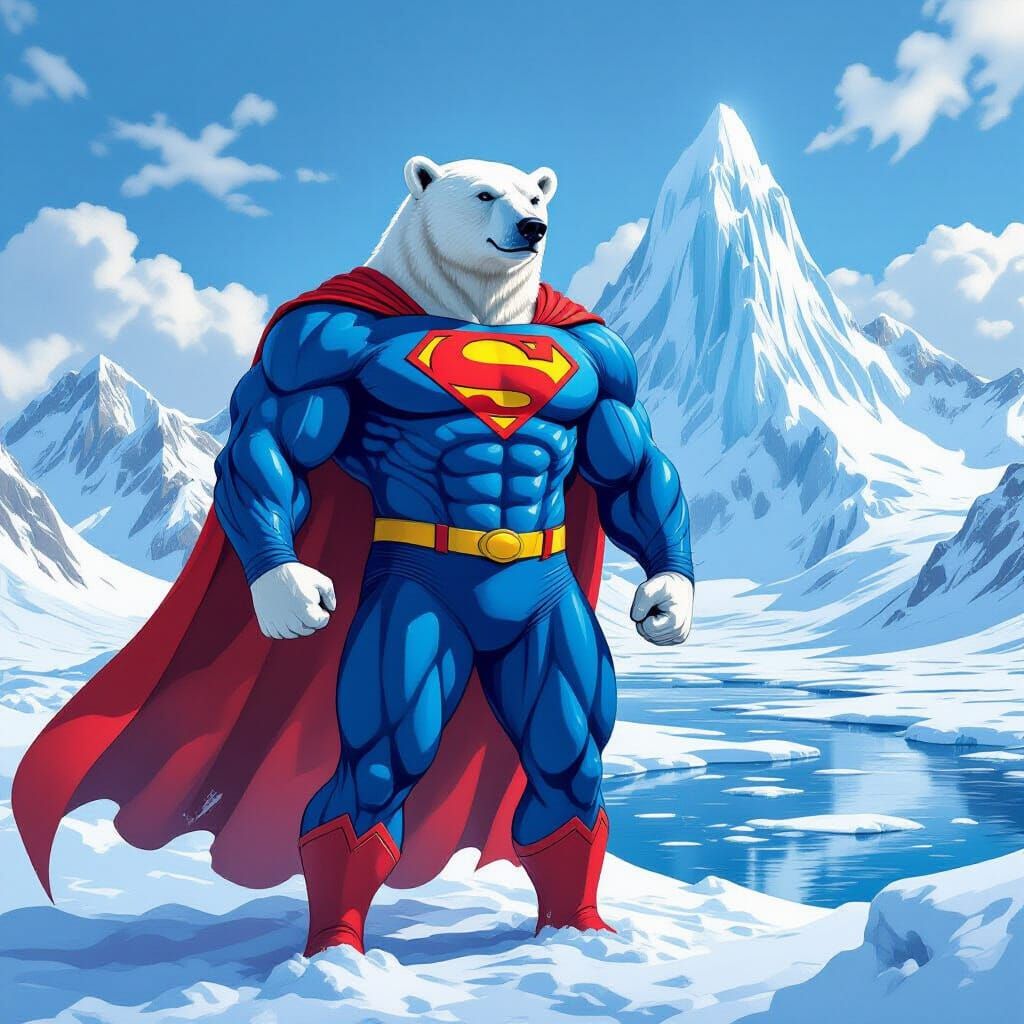 Heroic Polar Bear as Superman in Antarctica
