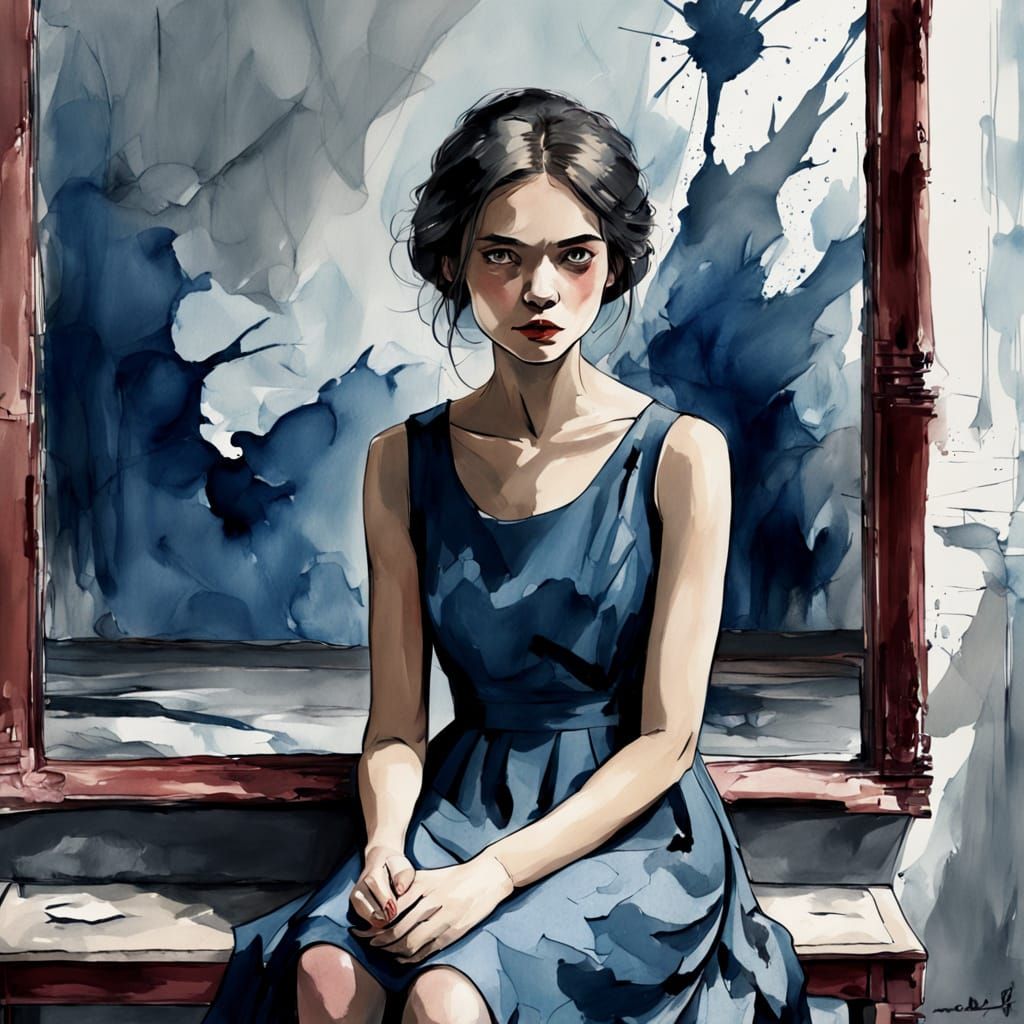 Woman Defies Chaos in Painterly Wash Style