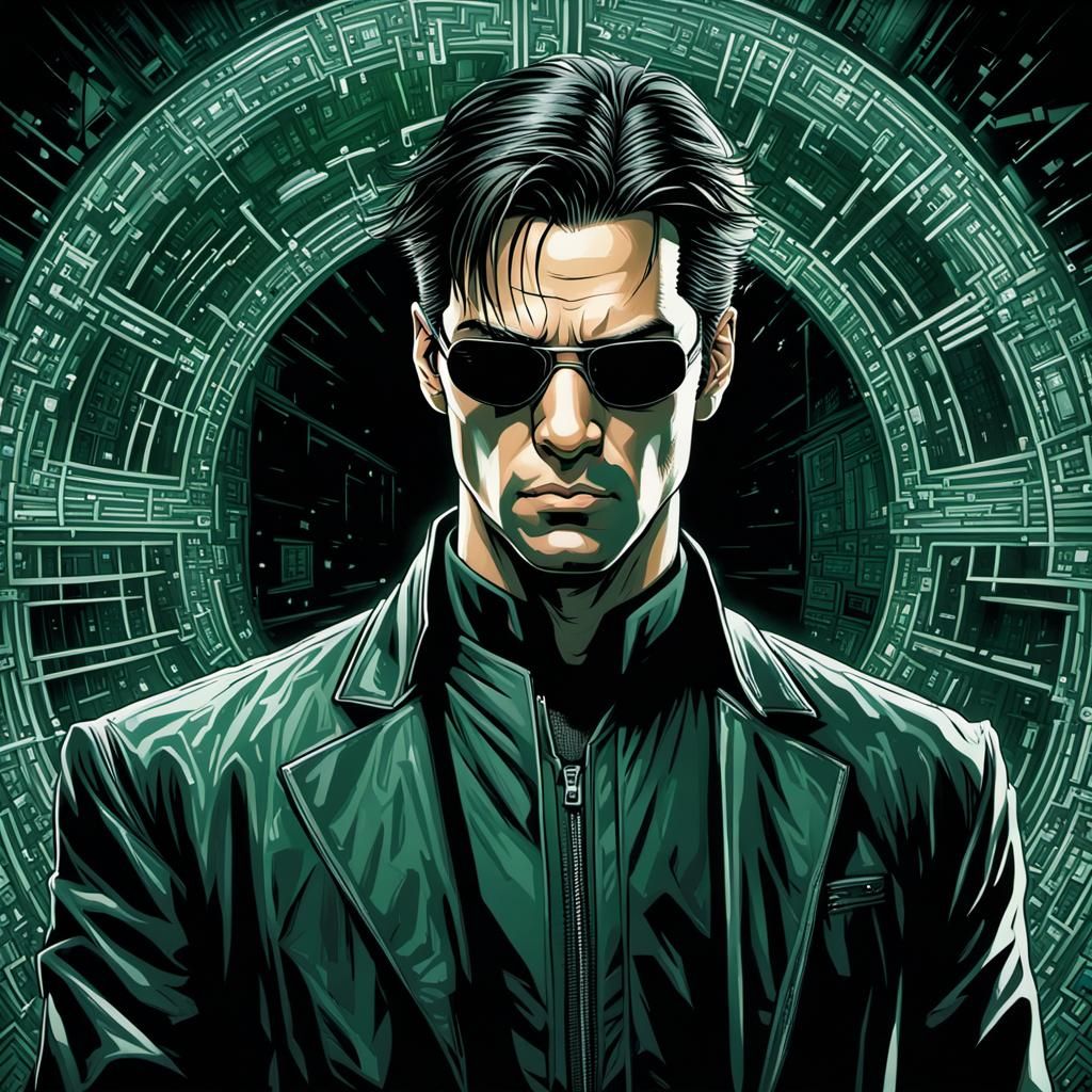 Neo from The Matrix as Comic Book Art