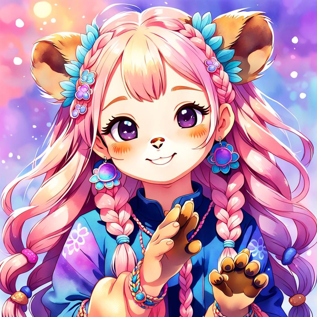 Cute Capybara Girl Portrait in Anime Style
