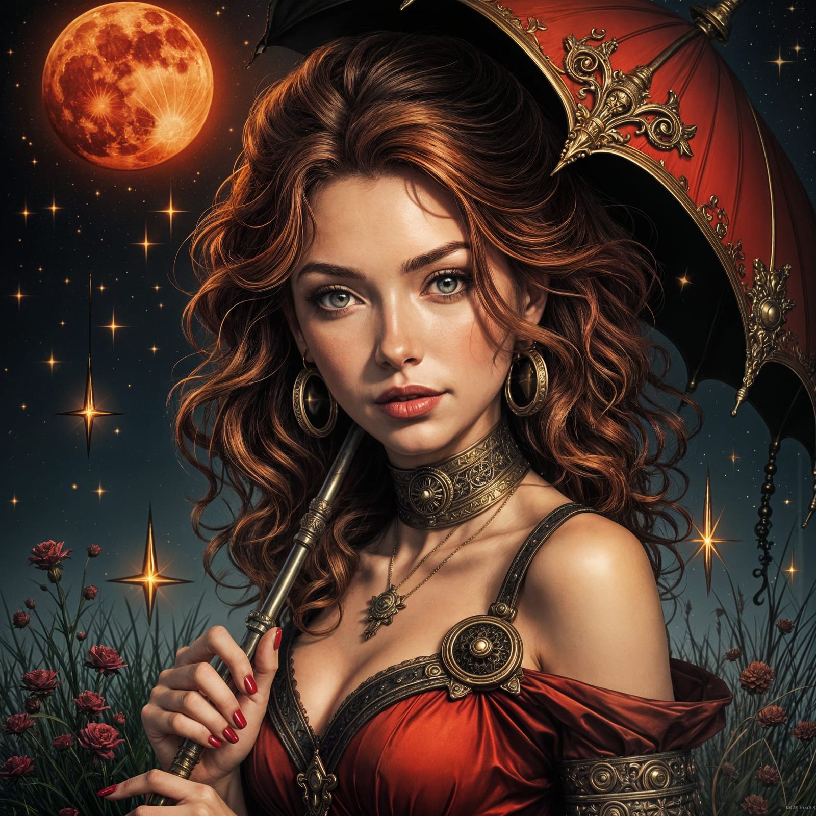 Victorian Femme Fatale with Steampunk Umbrella