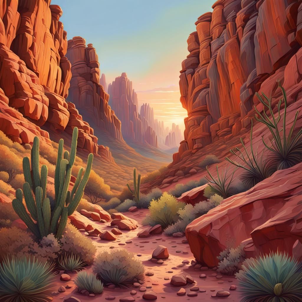 Desert Canyon Flora and Fauna at Sunset
