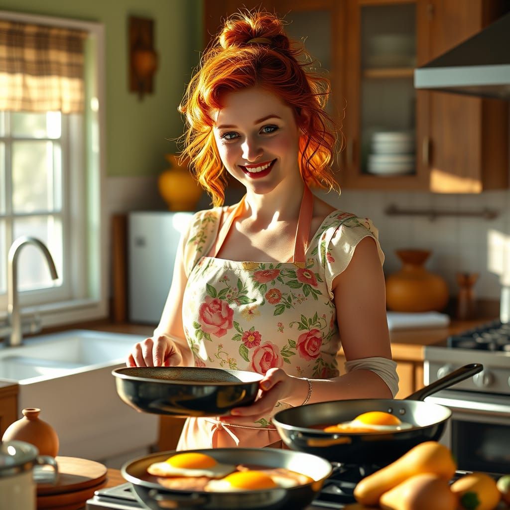 Sunny Monday Morning Tradwife in Vibrant Kitchen