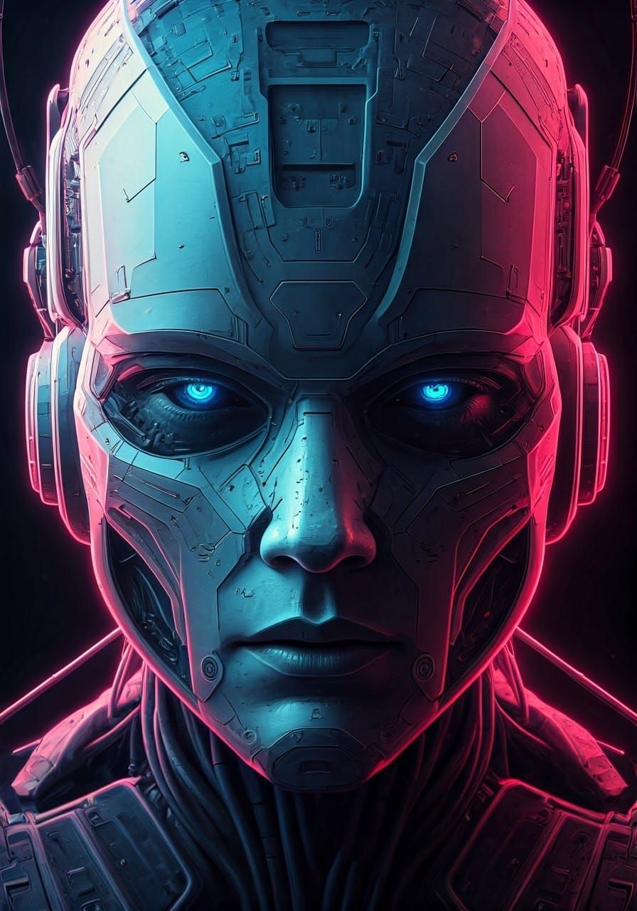 Cyberpunk Robot Face in Glitching Macro Photography