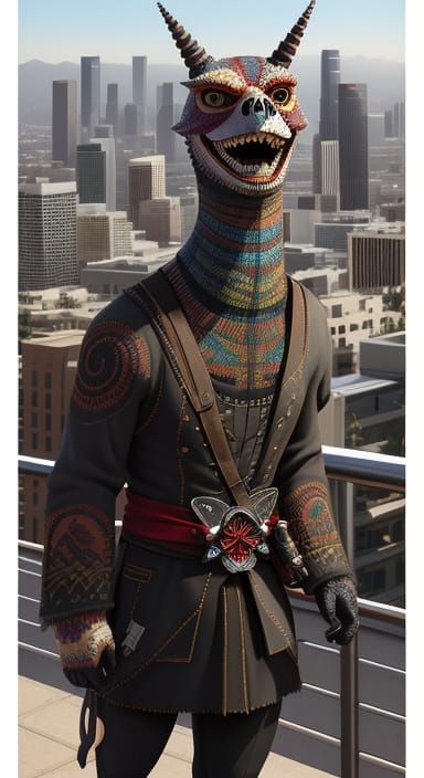 Vibrant Downtown LA Scene in Geometric Abstract Style