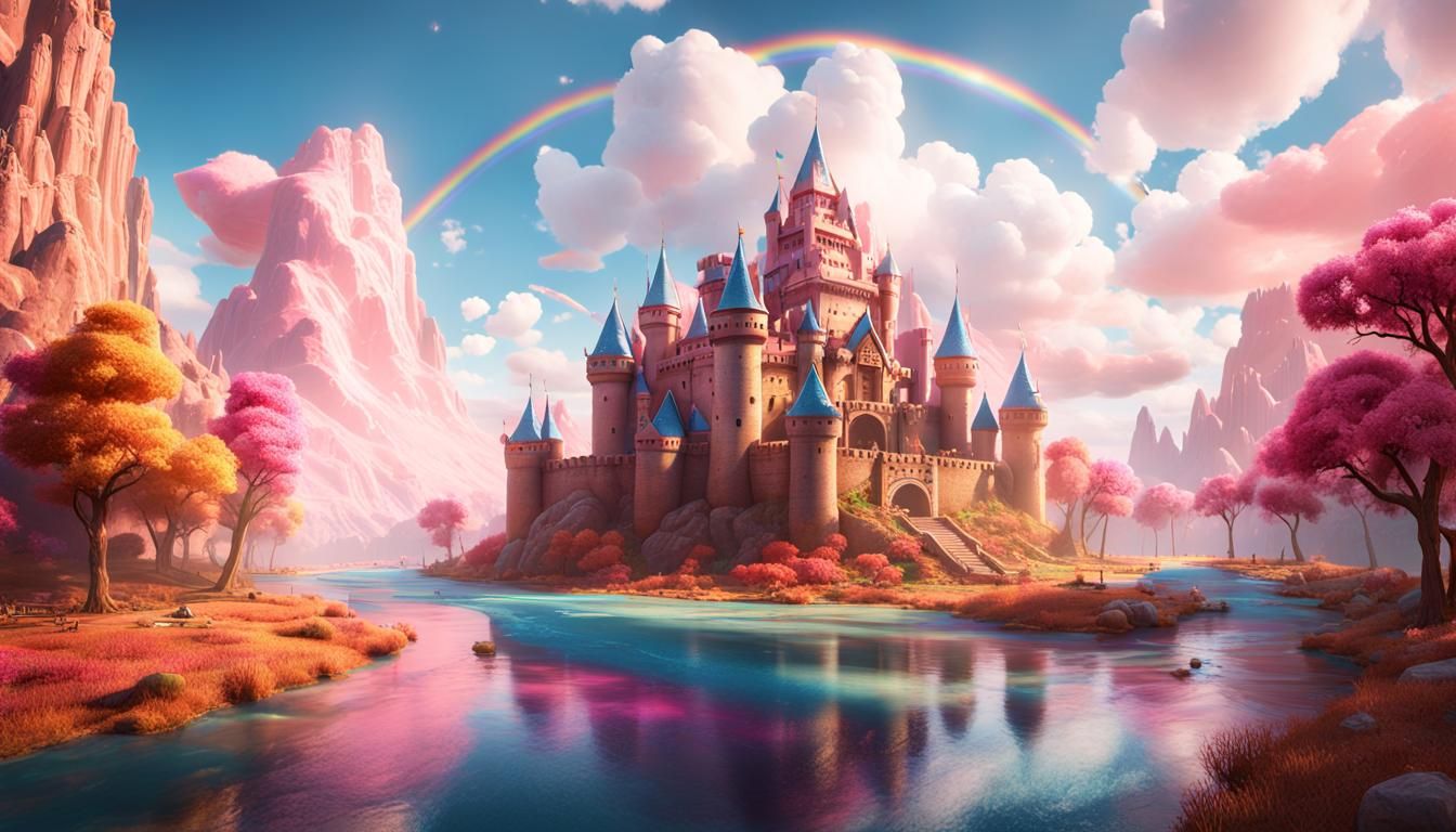 Caramel Castle with Cotton Candy Clouds in 3D