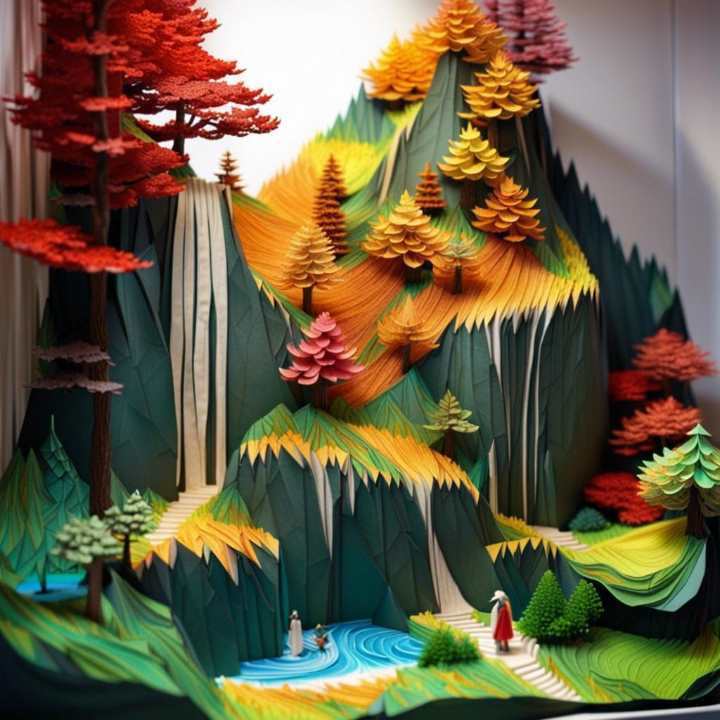 Colorful Origami Landscape at Golden Hour