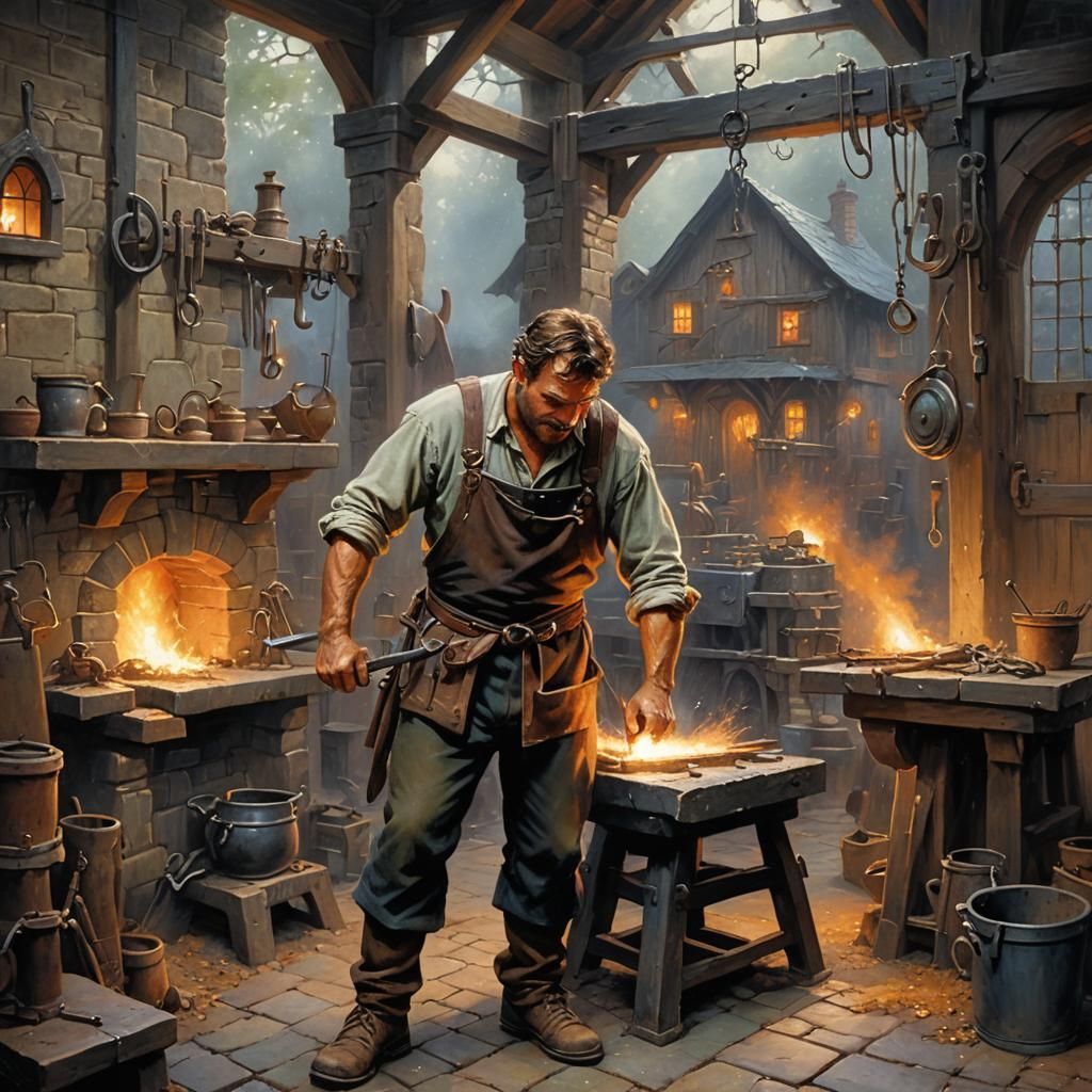 Ethereal Blacksmith in a Hyperdetailed Oil Painting