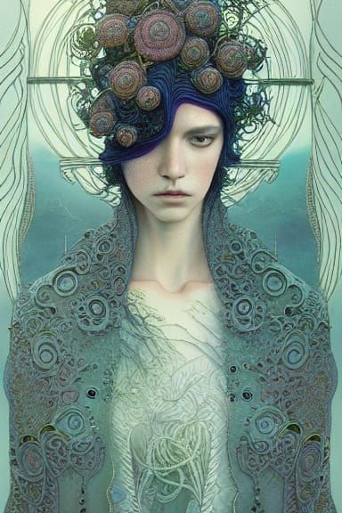 Detailed Fantasy Painting of Merlin in Botanical Setting