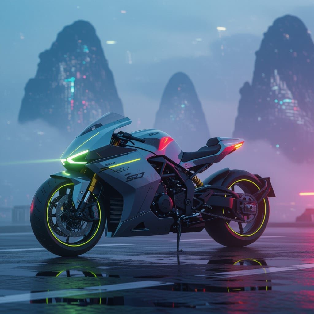 Futuristic Cyberpunk Motorcycle with Neon Accents