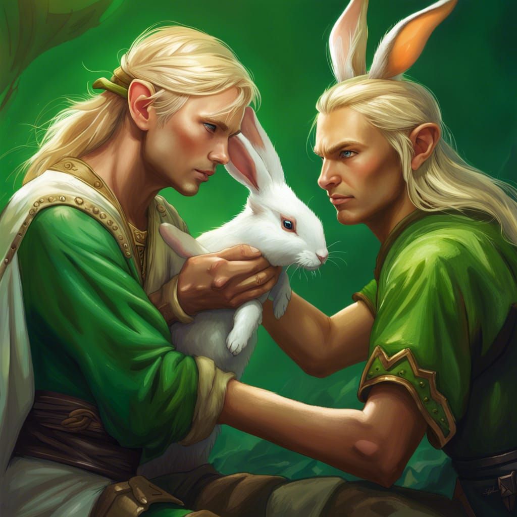 Elf with Rabbit: Hyperrealistic Concept Art