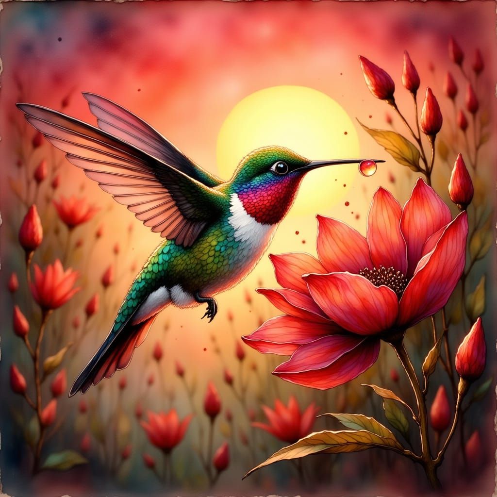 Ethereal Hummingbird in Sunset Glory