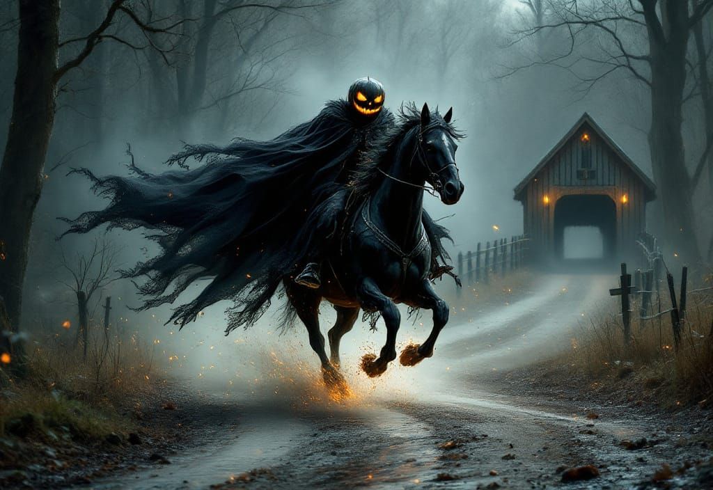 Ethereal Headless Horseman Rides on Halloween Night