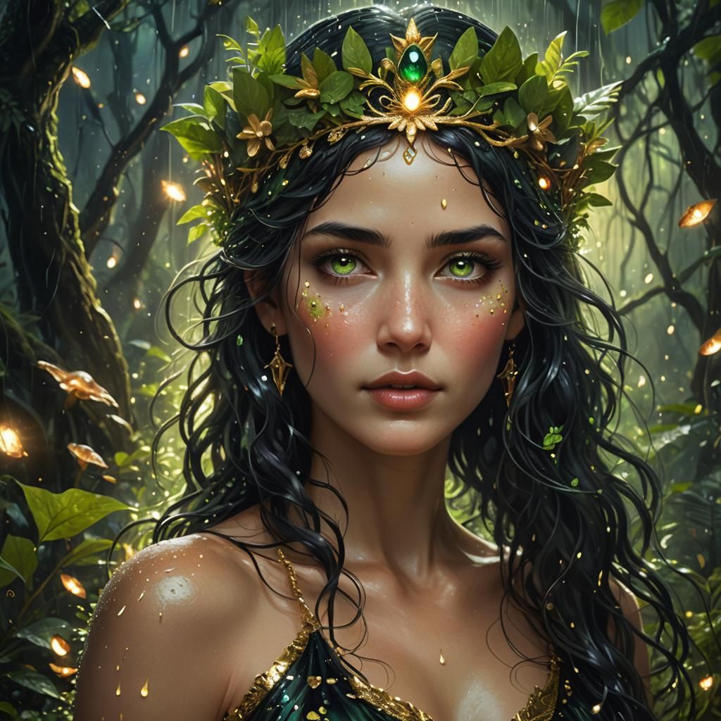 Aphrodite in Starry Rainforest, Fantasy Concept Art