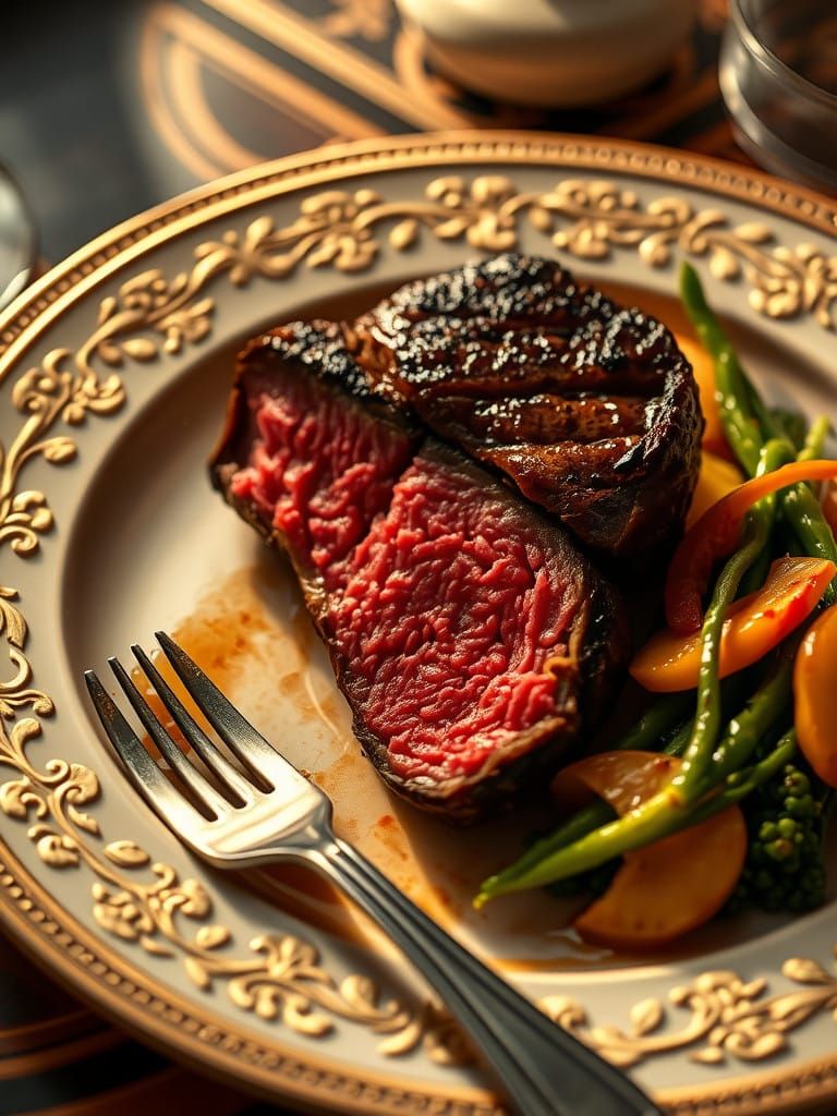 Steak in Luxurious Setting, Golden Light