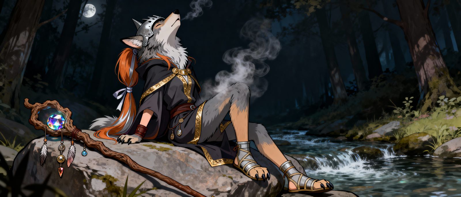 Furry Wolf Knight in Enchanted Forest