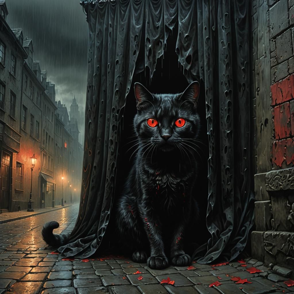 Mysterious Cat with Glowing Eyes in Dark Biomech Style