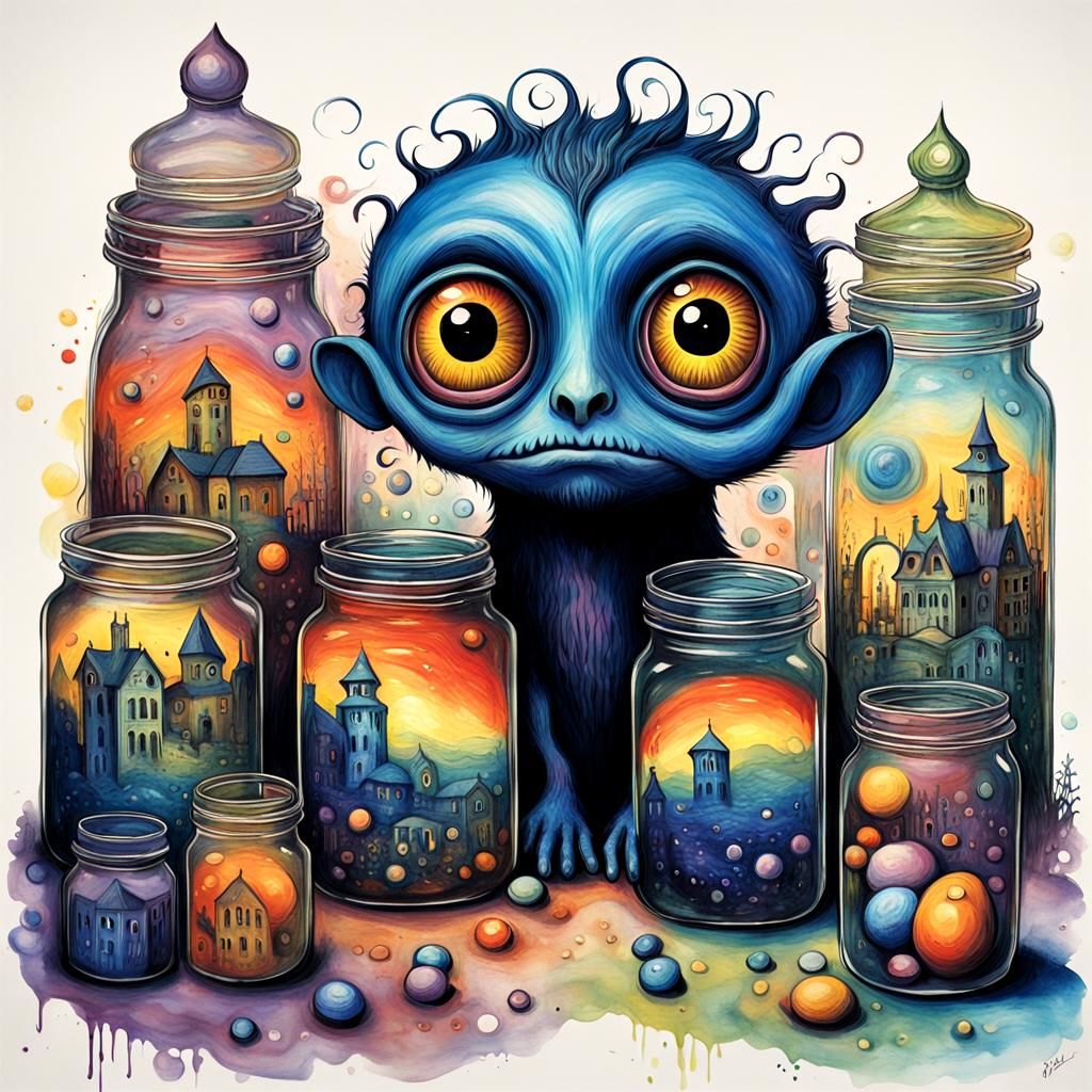 Gothic Creature Captures Dreams in Jars