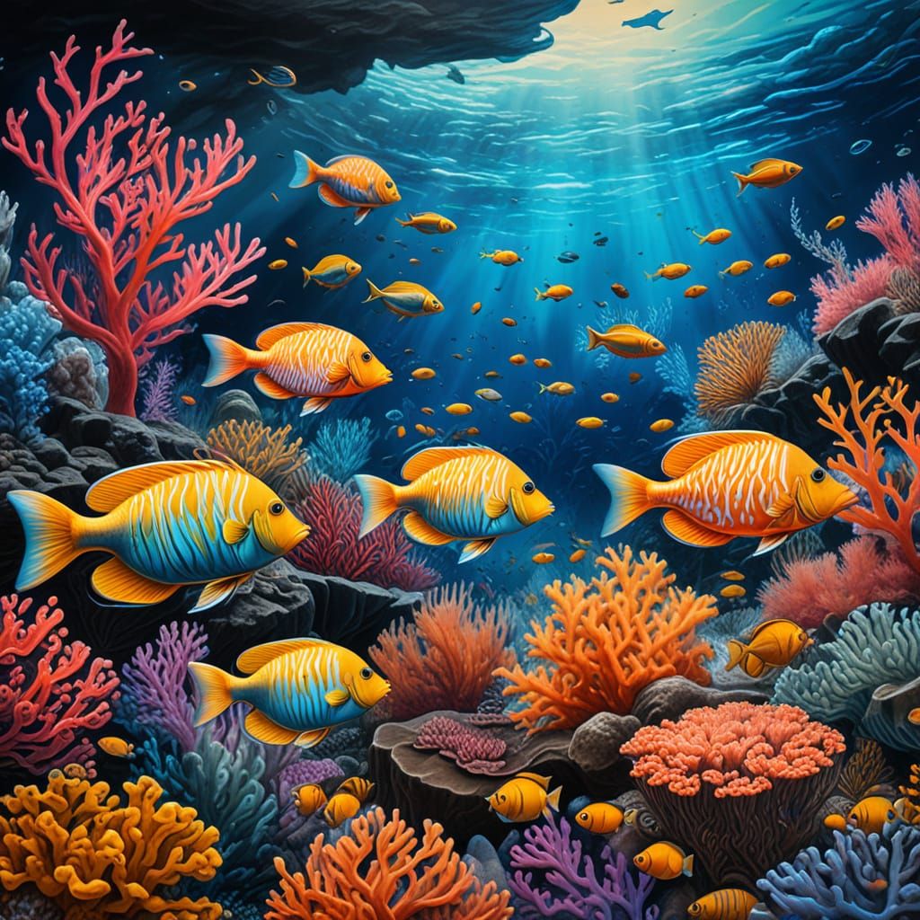 Vibrant Coral Reef: A Macro Charcoal Drawing
