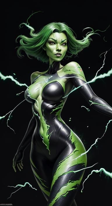 Fiery Explosion: Shego in Hyperrealistic Splash Art