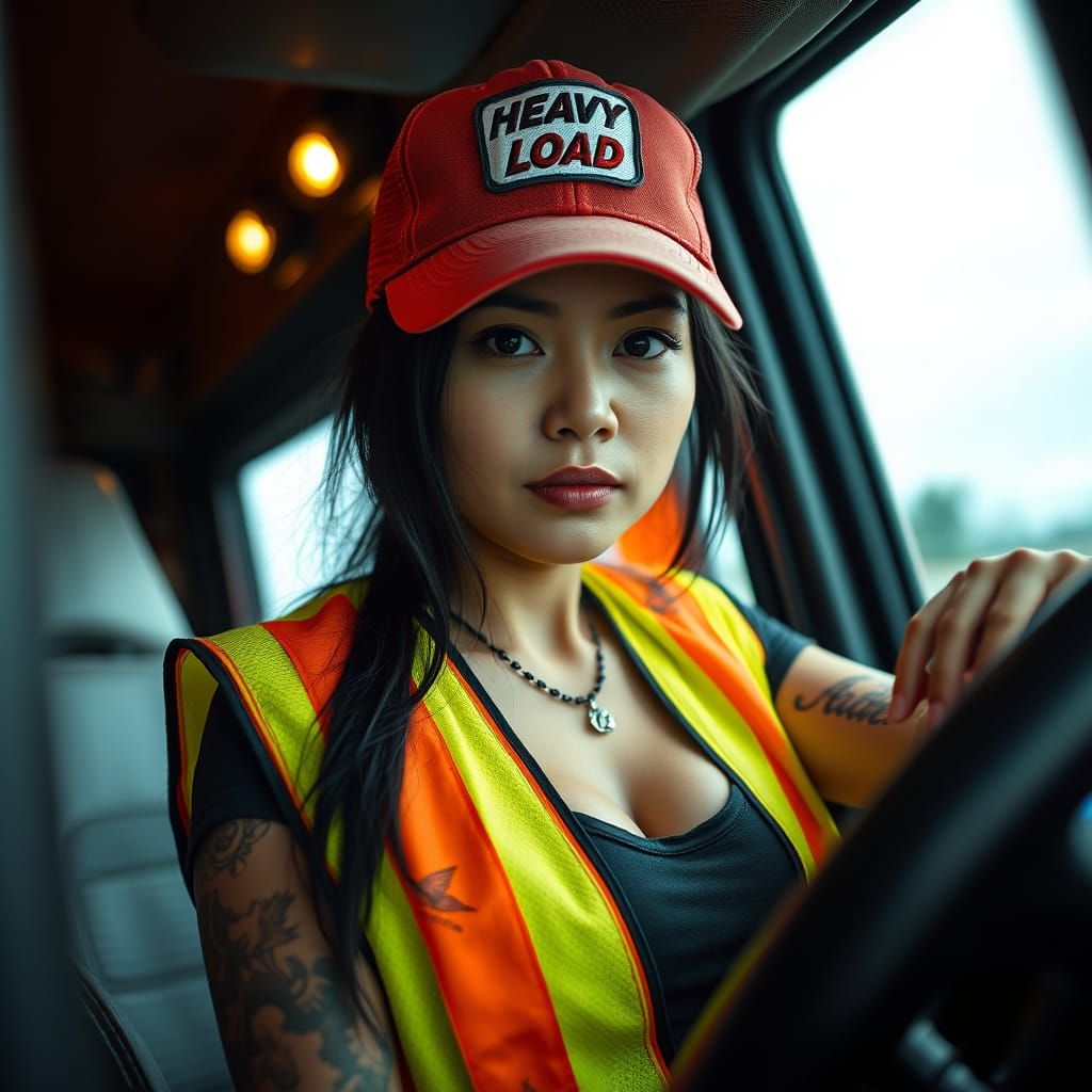Photorealistic Filipina Truck Driver in Cinematic Style