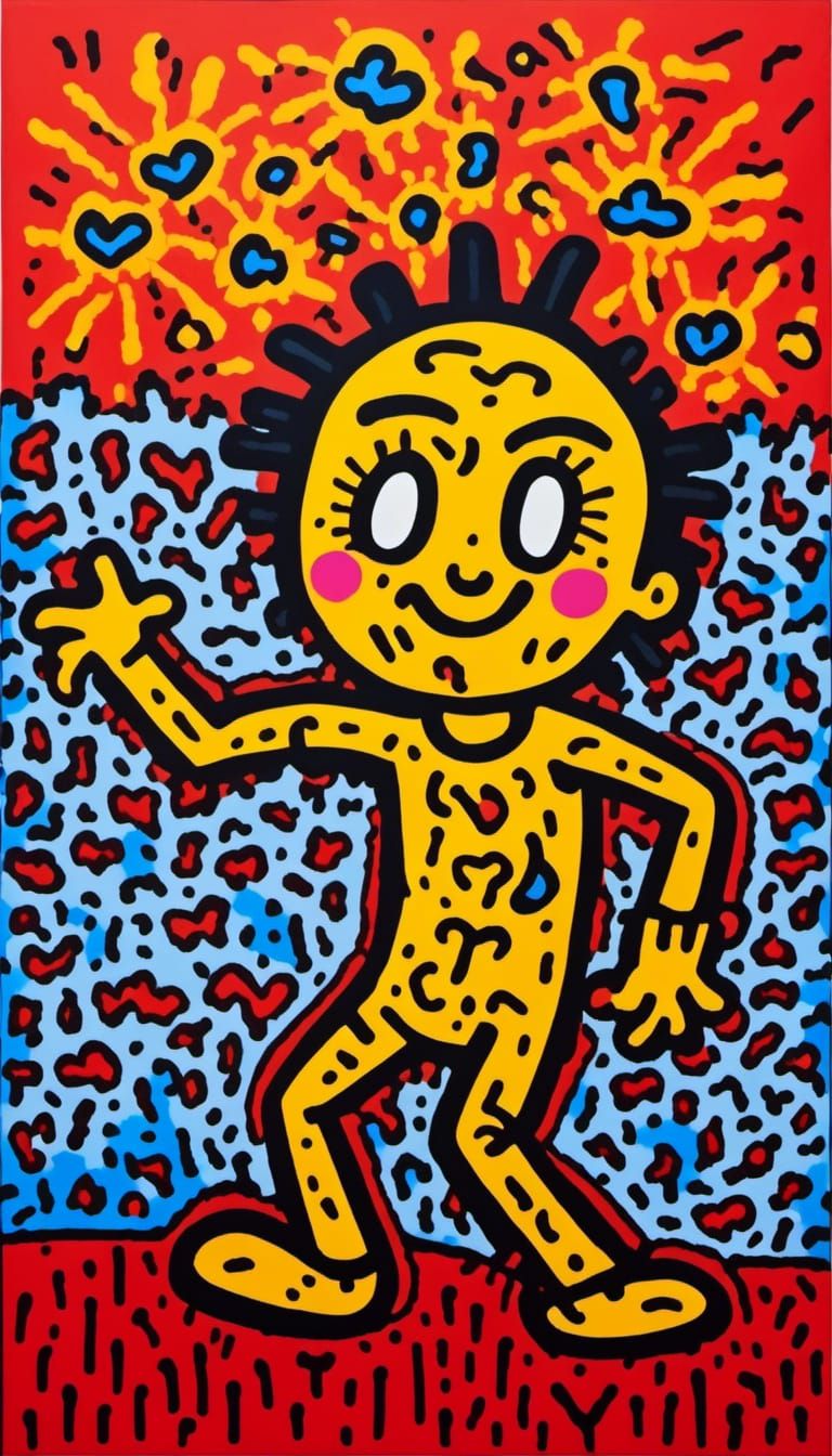 Keith Haring Inspired Anime Manga Painting