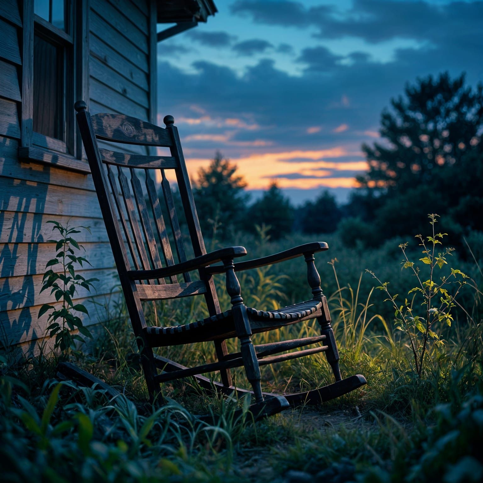 Eerie Abandoned Rocking Chair at Twilight