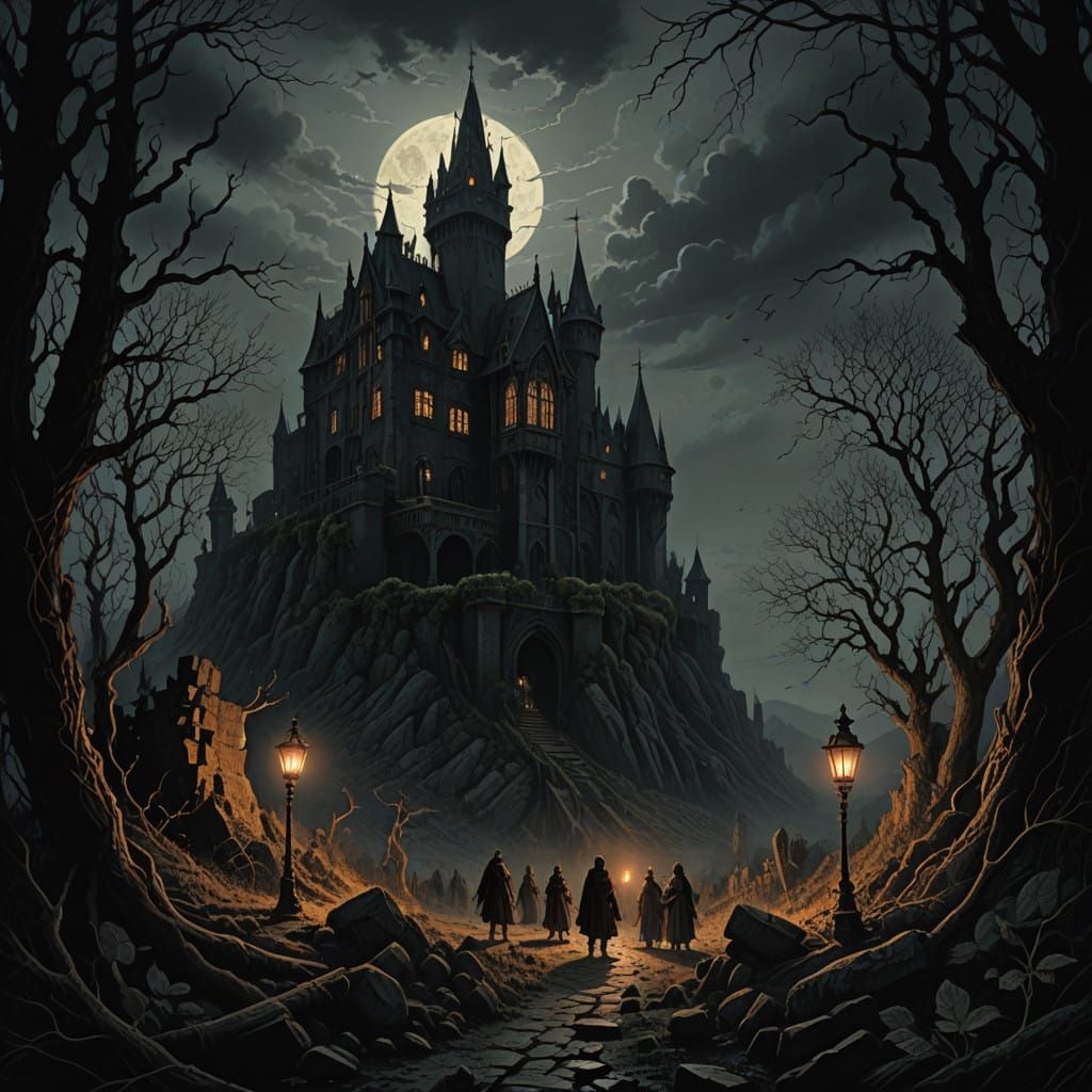 Ancient Castle Shrouded in Malevolent Red Glow